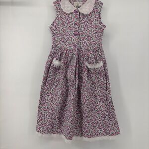 Bonny Lass Girls Sz 10 Floral Midi Dress Peter Pan Eyelet Lace Collar Sleeveless